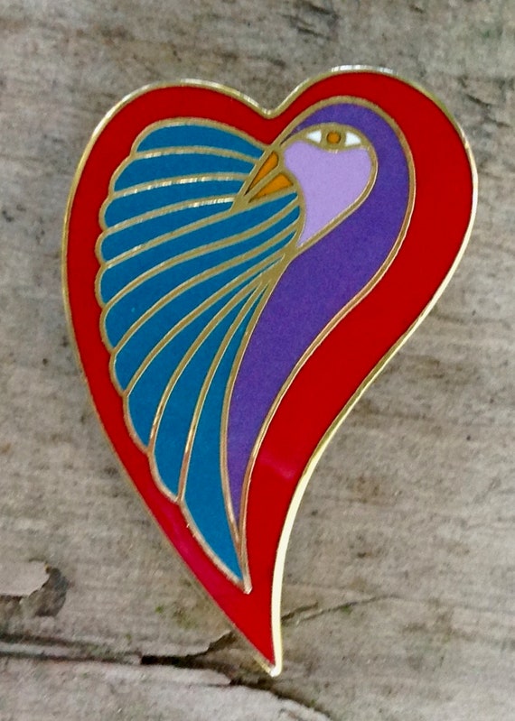 Vintage Laurel Burch "Dove Heart" Brooch, Bird Lo… - image 2