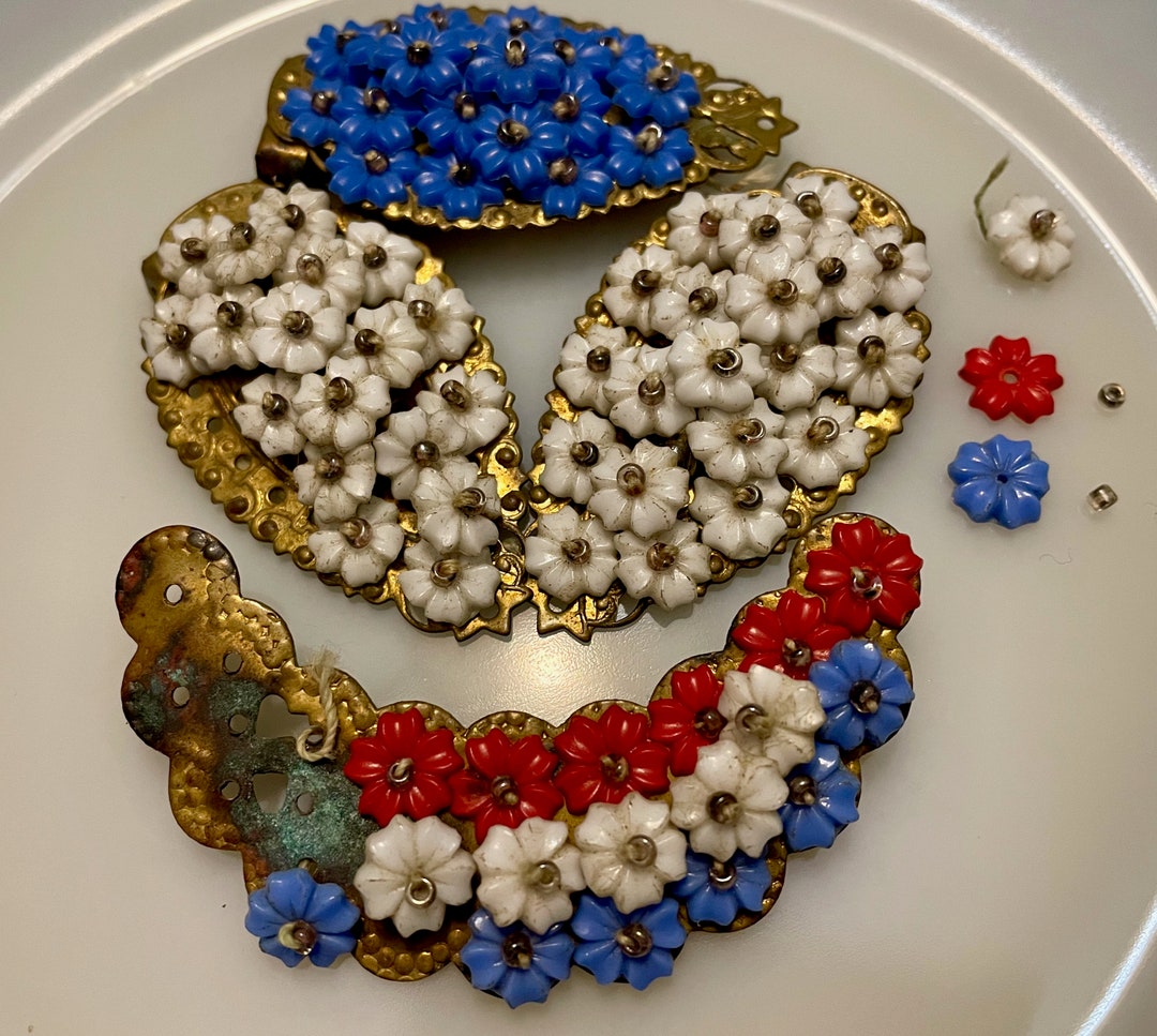 1930s Miriam Haskell Celluloid Daisy Dress Clip Brooch Repair Lot