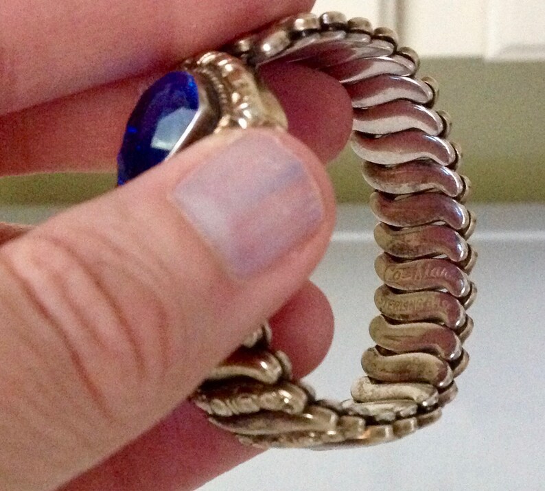 Vintage 1940/'s Co-Star Heart Sweetheart Expansion Bracelet Luscious Blue Rhinestone Focal WW II Bracelet Adjustable to 7 12 Inches
