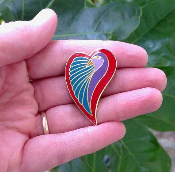 Vintage Laurel Burch "Dove Heart" Brooch, Bird Lo… - image 1