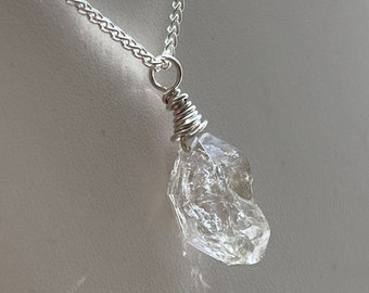 Large Herkimer Diamond Nugget Pendant Necklace = Herkimer Diamond New York=Mans Herkimer Diamond=Womens Moms Herkimer Diamond Pendant Silver