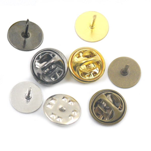 15/50/120/200 Sets Brass TIE Tac Tacks Butterfly with Clutch Findings Round Pinch Clip Chrome Lapel 10mm 3/8" Pad Pins