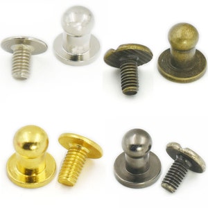 50 Sets Head Button 5mm 1/4" Brass Stud Screwback Screw Back Spots for Leather Rivet With Screws C441