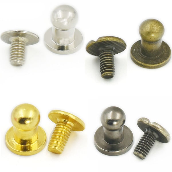 50 ensembles bouton tête 5mm 1/4 po en laiton clous à vis Screwback taches de dos pour Rivet cuir avec vis C441