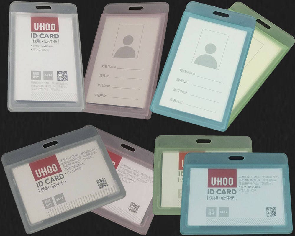 ID Hard Plastic Card Holder Business Horizontal Vertical Badge Clear 