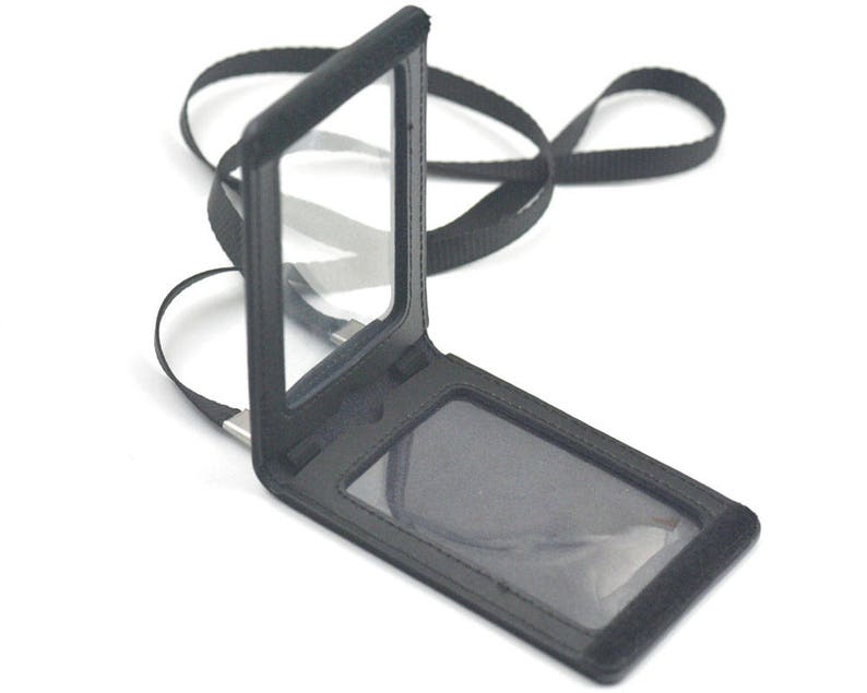 1 Set Business Double ID Card Holder Badge Genuine Leather Etsy