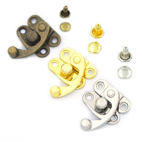 2 5 10 25 Sets Decorative Swing Arm Latch Catch Wood Box Hasp Clasp Lock with Double Round Cap Rivet Stud C504