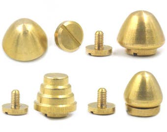 May include: Assortment of brass hardware, including cone-shaped caps, screw-on caps, and screw-on studs. The hardware is ideal for leather crafting, jewellery making, and other DIY projects.
