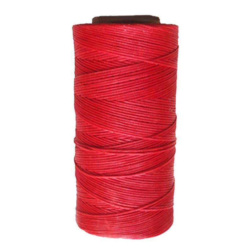 May include: A spool of red waxed thread for leather crafting.