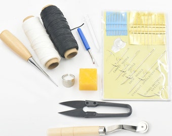 Awl Needles & Thread beeswax thimble ring Seam Ripper Leather Craft Sewing Tools