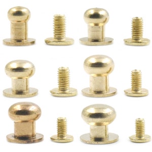 20 Sets Head Button 5mm 6mm 7mm 8mm 9mm 10mm Brass Stud Screwback Screw Back Spots for Leather Rivet With Screws