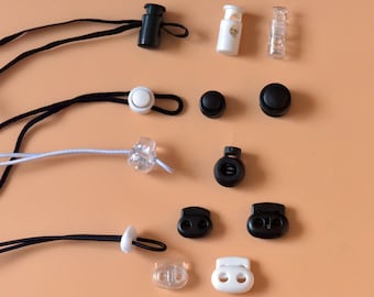 20 50 100 Pcs Cord Lock Plastic One Two 1 or 2 Holes Rund Shape Bean Toggles Stopper Spring Adjuster Fastener