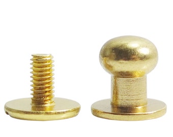 May include: A set of two gold-toned metal screw-on dome-shaped knobs. The knobs have a round base and a domed top. The screw-on knob is designed to be used for furniture, crafts, and other projects.
