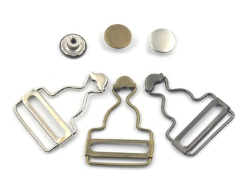 2/5/10 sets 32mm 35mm 38mm Dungaree Buckles Fastener Clip Brace Suspender Bib Button Rivet Triglides Slide Pick