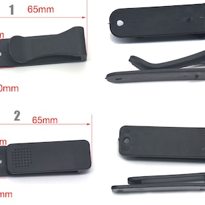 Puede incluir: Dos clips de pl&aacute;stico negro con medidas en cent&iacute;metros. El primer clip mide 7 cm de largo y 1 cm de ancho. El segundo clip mide 6,5 cm de largo y 0,4 cm de ancho.