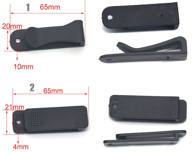 Puede incluir: Dos clips de pl&aacute;stico negro con medidas en cent&iacute;metros. El primer clip mide 7 cm de largo y 1 cm de ancho. El segundo clip mide 6,5 cm de largo y 0,4 cm de ancho.