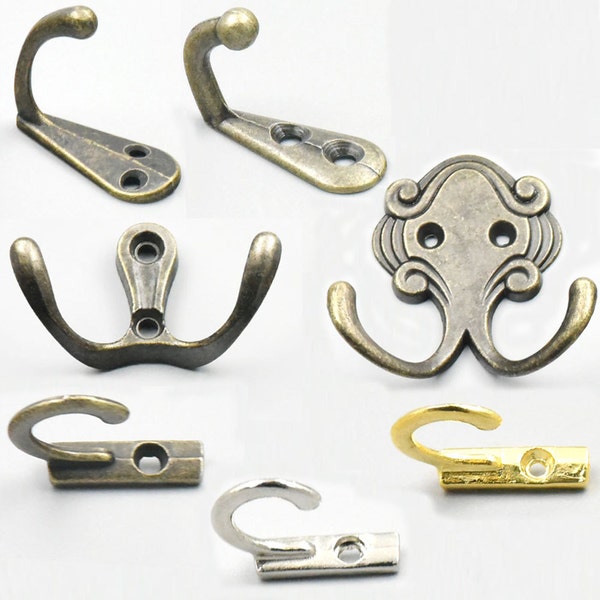 5 10 20 50 Pcs Zinc Alloy One Two Hooks Hangers for Jewelry Chest Box Door Wardrobe Clothes Hat Towel