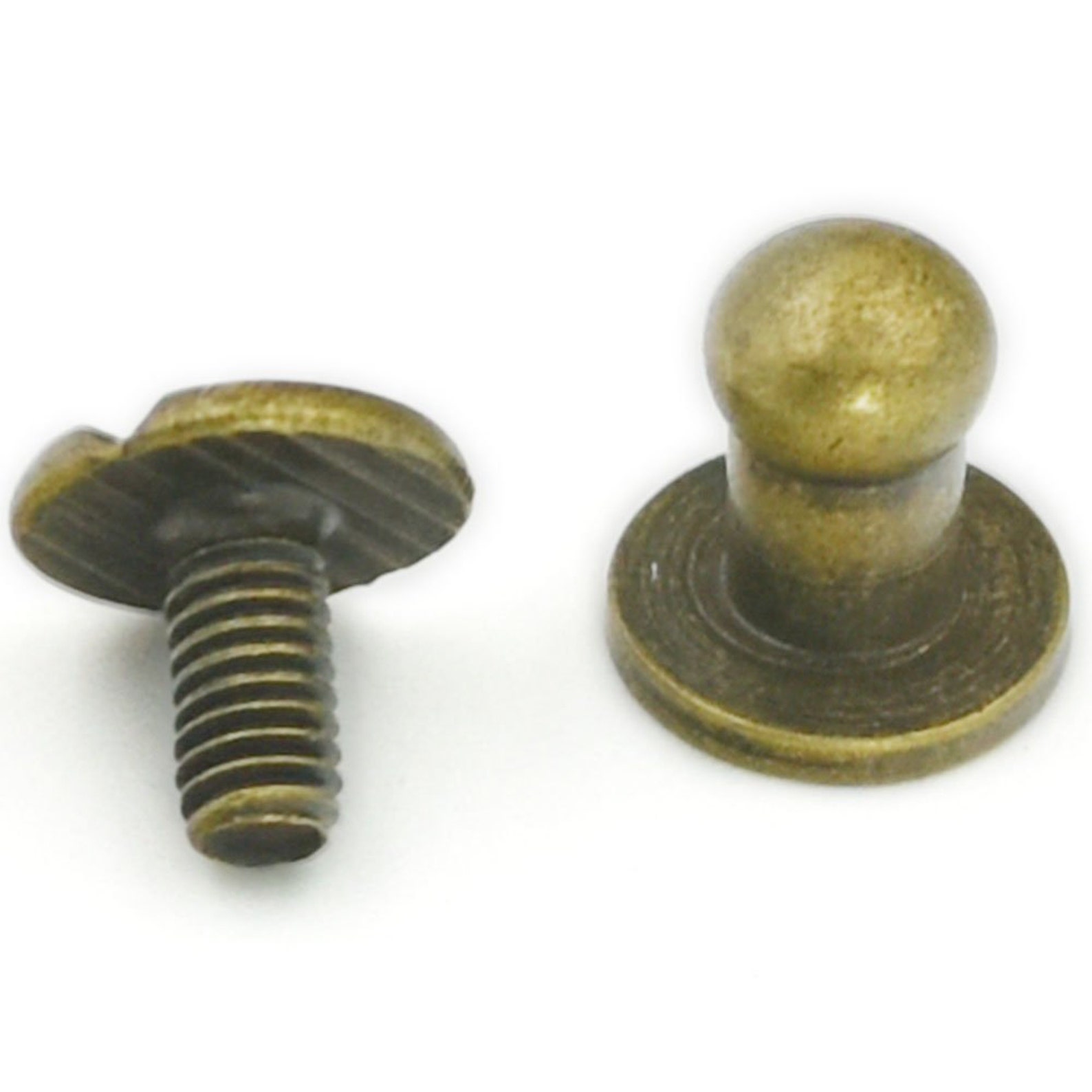 QUUPY 50PCS Round Head Solid Brass Screw Button Stud – Slotted Nailhead Screwback Rivets For Leather, Gold Finish, 4-8mm Sizes