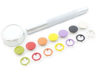 100 Sets 3/8" 9.5mm Open Ring No Sew Snaps Fasteners Swing Stud Attaching Buttons Copper With Tools C261