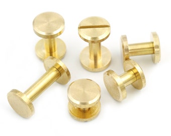 20 Sets Solid Brass Screw Studs, Flat Head Button, 10mm