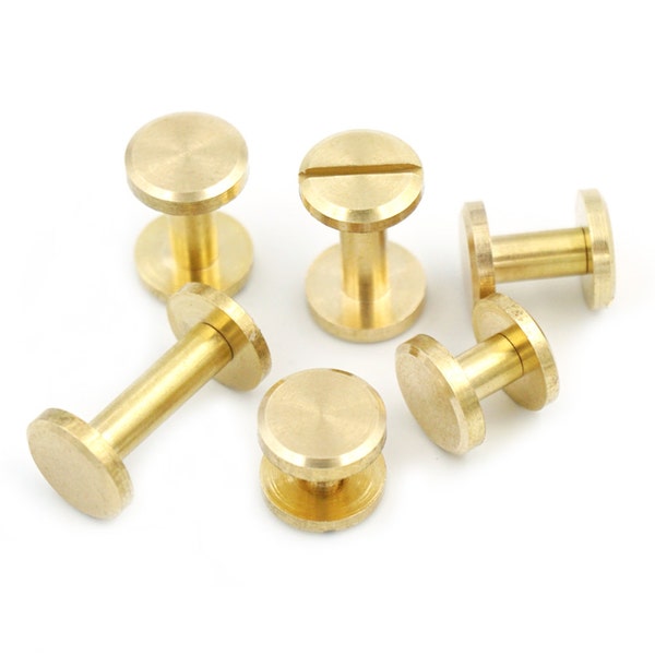 10 25 50 Sets Solid Brass Screw Flat Head Button 10mm Stud Nail Chicago Leather Belt Shaft Length 4 6 8 10 12 15mm