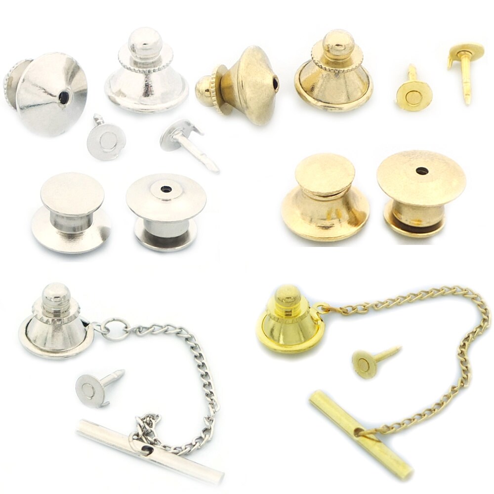 20 Sets Brass Tie Tac Tack Guard Pin Clutch Backs Findings Plated