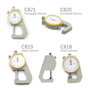 May include: Four different types of dial calipers with pointed and flat tips. The calipers are labeled C821, C820, C819, and C818. The calipers are used to measure the inside diameter of objects.