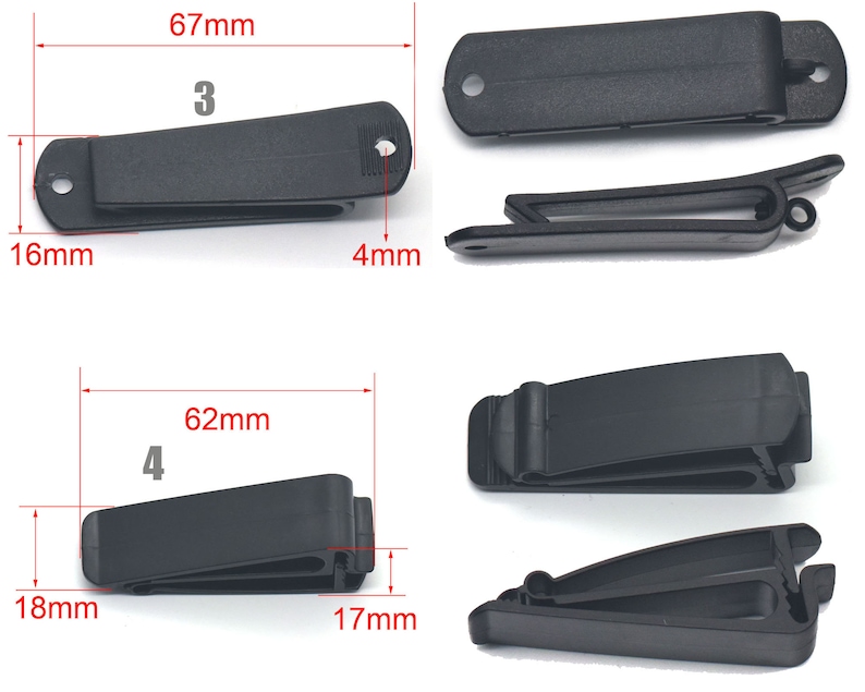 Puede incluir: Dos clips de pl&aacute;stico negro con medidas en cent&iacute;metros. El primer clip mide 17 cm de largo y 4 cm de ancho. El segundo clip mide 16 cm de largo y 4,5 cm de ancho.