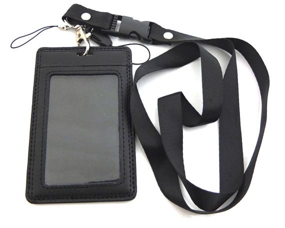 10Pcs Business ID Card Badge Holder Genuine leather Horizontal or Vertical Black