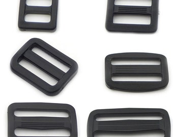 50 Pcs  3/8" 10mm 5/8" 16mm 3/4" 19mm 1" 25mm 1.5" 38mm 2" 50mm Plastic Adjustor Triglides Slides 4 Buckles Leather strap Belt Webbing