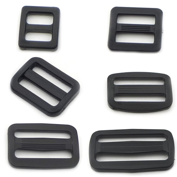 50 Pcs  3/8" 10mm 5/8" 16mm 3/4" 19mm 1" 25mm 1.5" 38mm 2" 50mm Plastic Adjustor Triglides Slides 4 Buckles Leather strap Belt Webbing