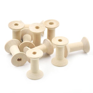 50 Pcs Natural Wood Empty Thread Spools Cylinder Craft Round Ends Bobbins for Ribbon lace Line