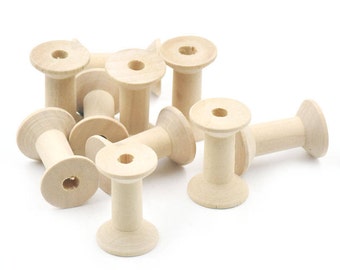 50 Pcs Natural Wood Empty Thread Spools Cylinder Craft Round Ends Bobbins for Ribbon lace Line