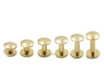 20 Sets Solid Brass Screw Arc Head Button 10mm Stud Nail Chicago Leather Belt Shaft Length 4 6 8 10 12 15mm