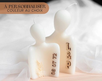Bougie personnalisée couple décorative « ensemble » initiales, date et fleurs séchées cadeau couple, cadeau mariage, cadeau noces de cire