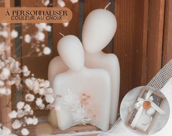 Bougie couple décorative "ensemble" avec fleurs séchées idée cadeau noces de cire, cadeau anniversaire mariage, cadeau mariage