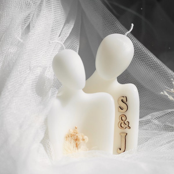 Bougie décorative couple, amitié « ensemble » initiales et fleurs séchées idée cadeau couple, mariage, noces de cire, saint valentin