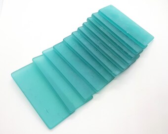 Teal Sea Glass Place Cards - Set of 20 Tumbled Glass Tiles