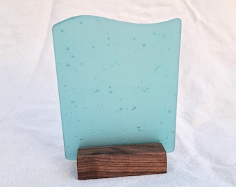 Teal sea glass sign blank - 5x4 inch tumble glass piece
