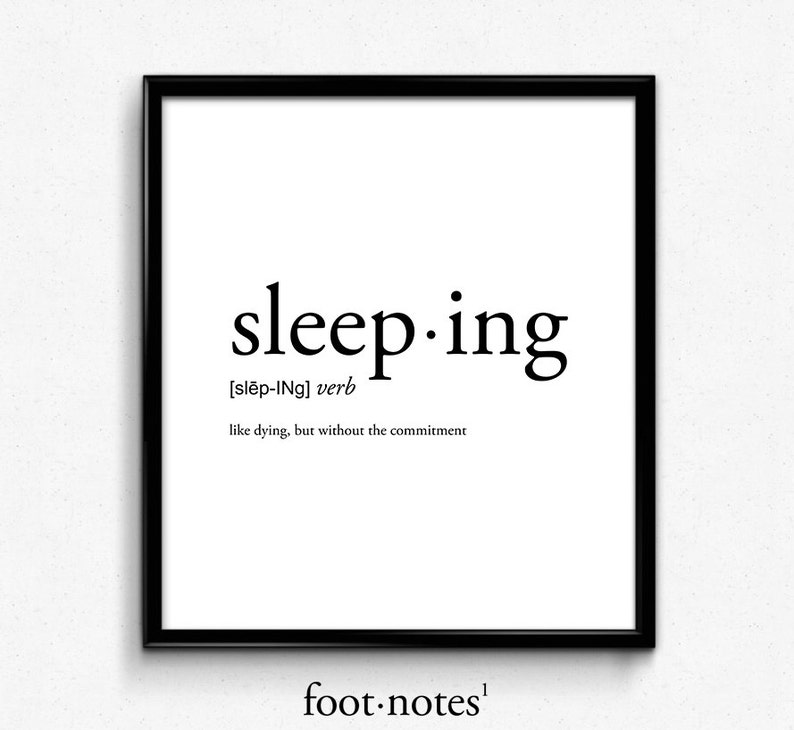 Sleeping definition college dorm girl dictionary art Etsy