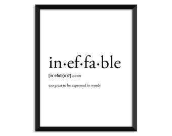 Ineffable definition, romantic, dictionary art print, office decor, minimalist poster, funny definition print, definition poster, quotes