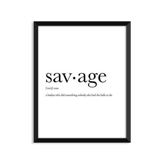 Savage definition romantic dictionary art print office Etsy