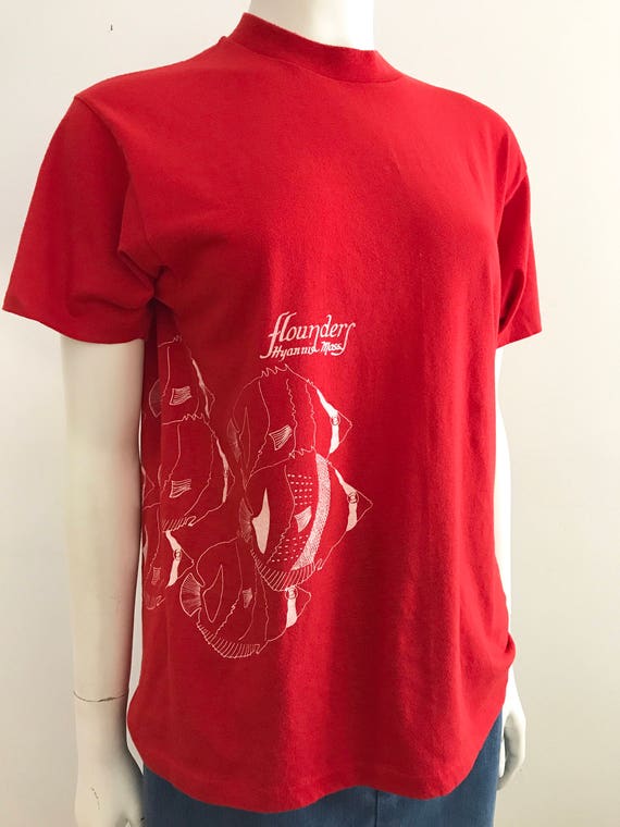 Vintage 80's Red and White Flounder Fish T-shirt - image 1