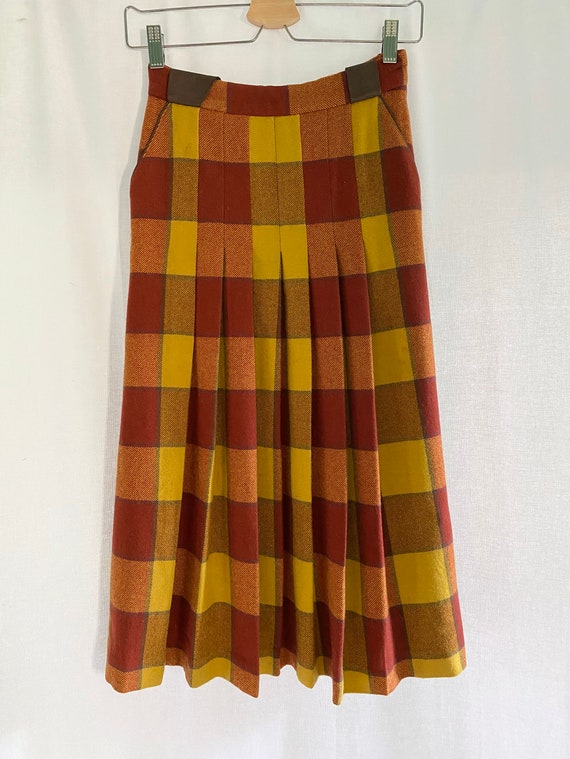 Vintage 80’s Pleated Plaid Wool Midi Skirt with L… - image 5