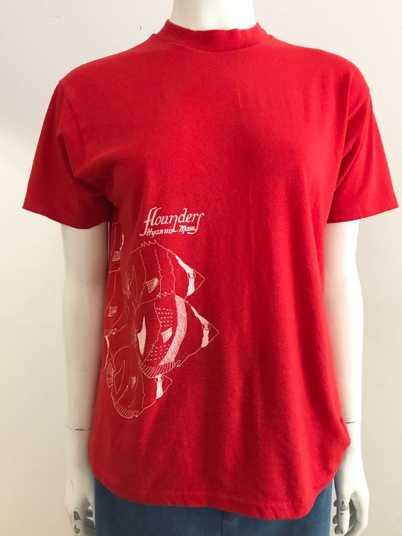 Vintage 80's Red and White Flounder Fish T-shirt - image 4