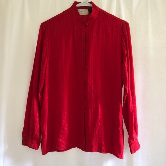 Vintage 80's Red Tonal Striped Silk Blouse