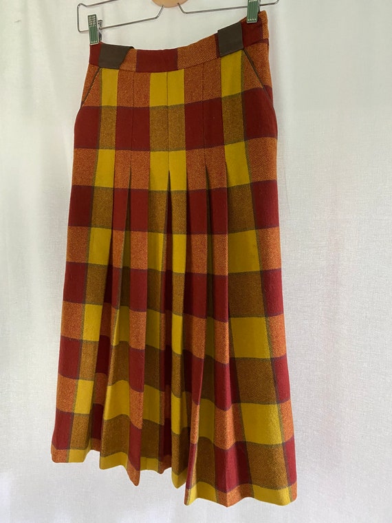 Vintage 80’s Pleated Plaid Wool Midi Skirt with L… - image 9