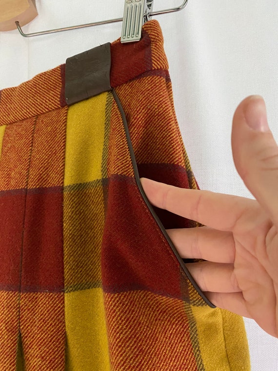 Vintage 80’s Pleated Plaid Wool Midi Skirt with L… - image 4