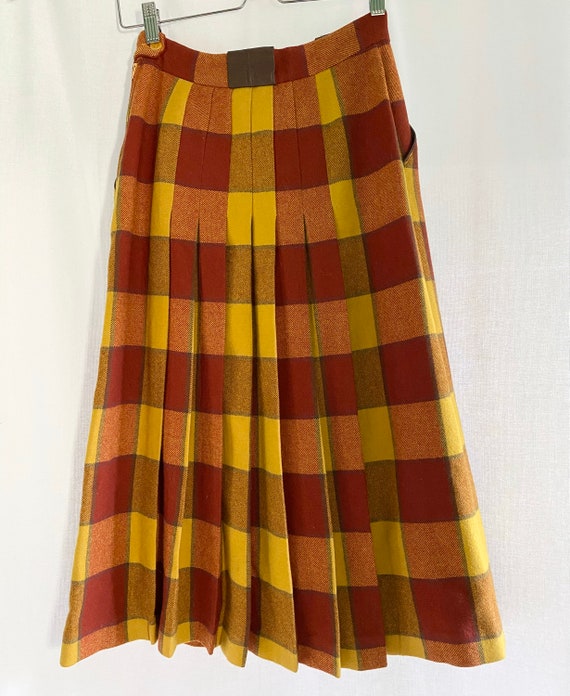 Vintage 80’s Pleated Plaid Wool Midi Skirt with L… - image 2