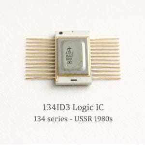 Vintage Soviet IC 134ID3 • USSR Logic Microchip • Gold Pins Metal-Ceramic Package • 134 Series IC • 1980s Electronics